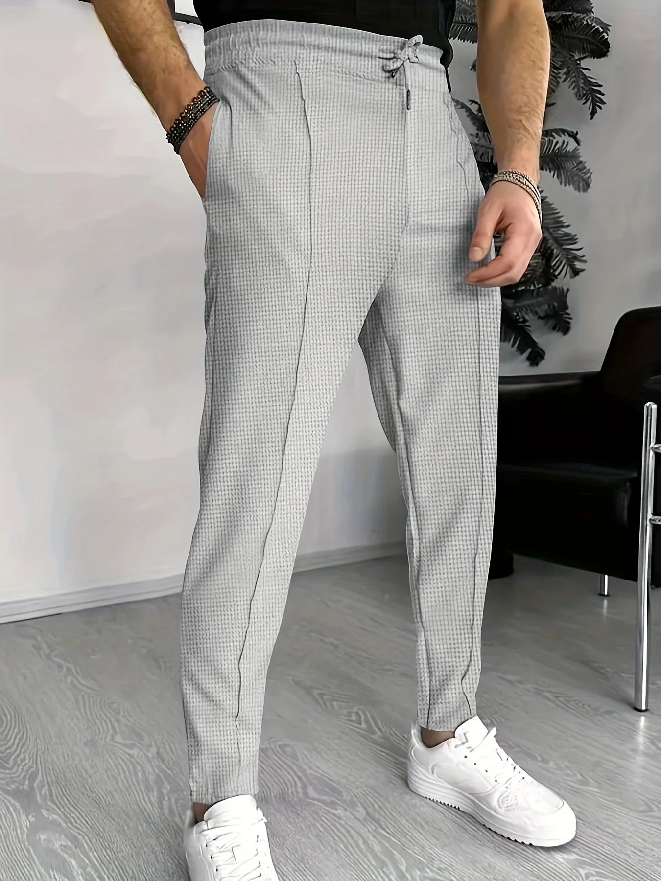 Boris | Stijlvolle geruite slim-fit broek