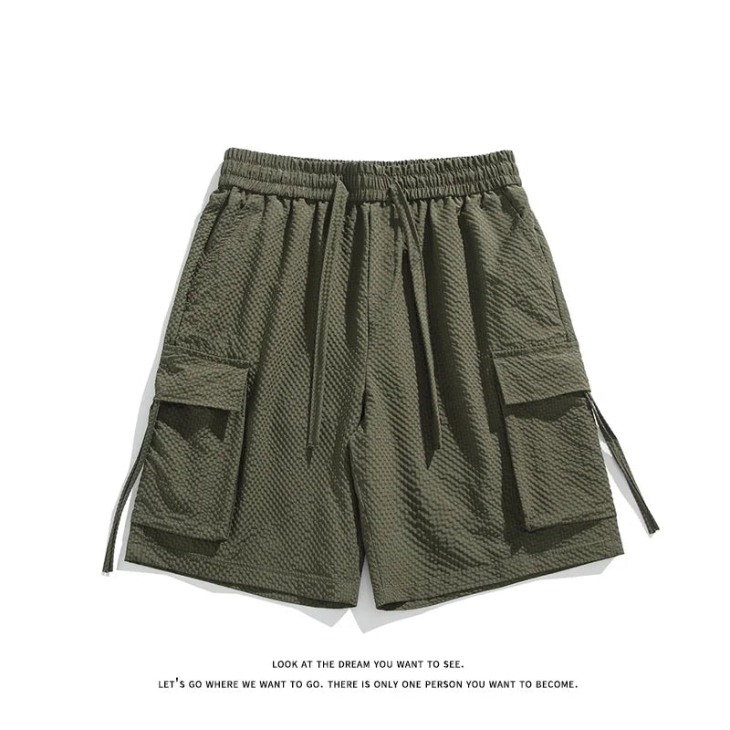 Rodgers | Zomer Sets Effen Kleur Casual Shirt Cargo Shorts Trainingspak O-hals Losse Korte Mouwen