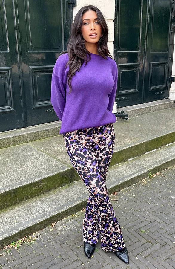 Bronte | Paarse Panterprint Uitlopende Broek voor Dames