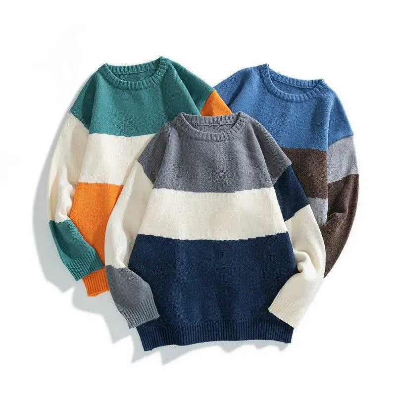 Onni | Losse driekleurige heren sweater met split