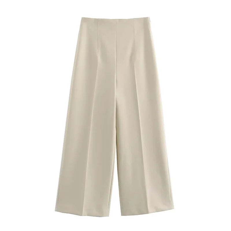 Onni | Beige dames broek met wijde pijpen