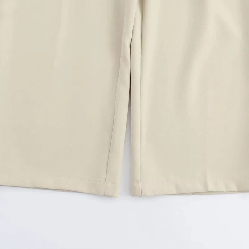 Onni | Beige dames broek met wijde pijpen