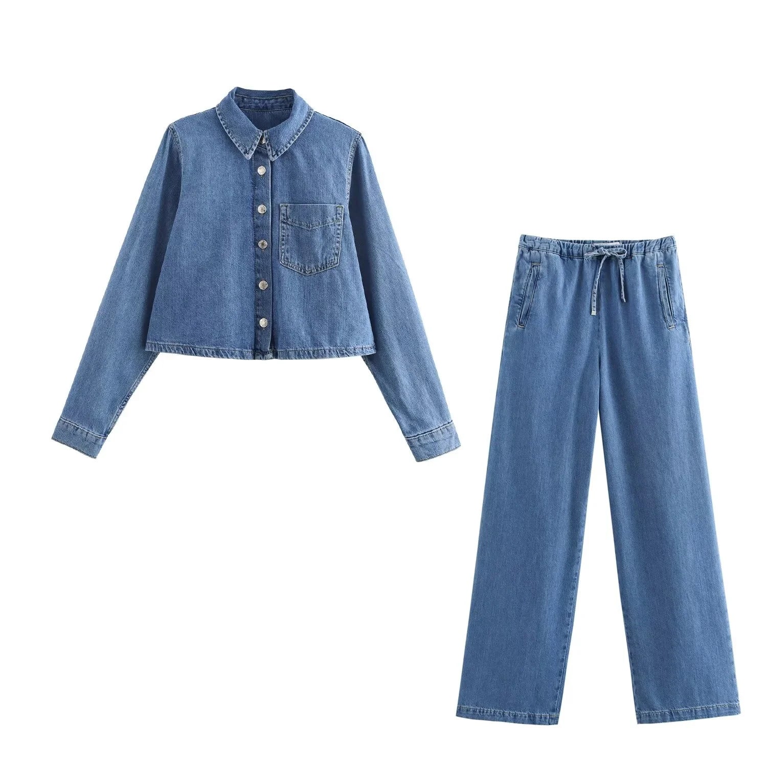 Casual denim shirt broek set | Onni