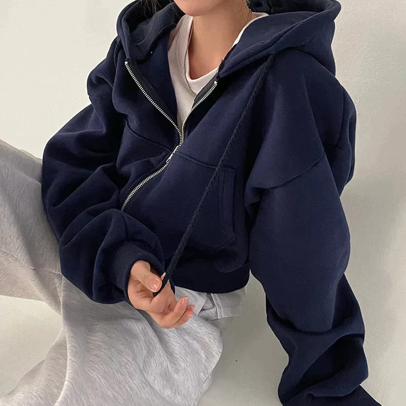 Marine | Trendy oversized hoodie met rits voor dames