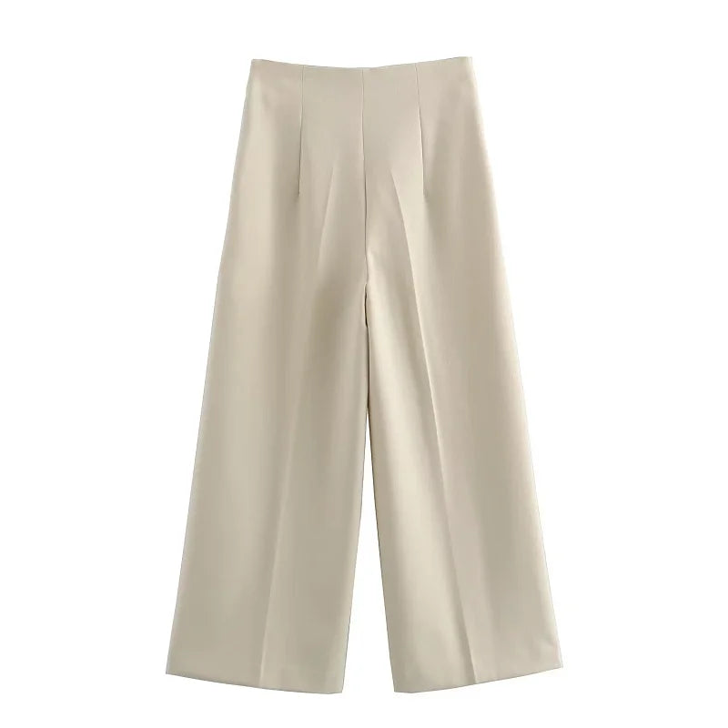 Onni | Beige dames broek met wijde pijpen